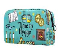 Hygge Time to Happy Cosmetic Bag for Women, Travel Toiletries Bags Large Makeup Handy Pouch Organiser Bag with Zipper