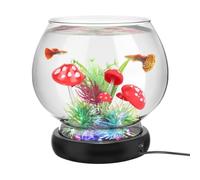 hygger 2L Fish Tank, Round Glass Fish Bowl with LED Light and Decorations | 8 LED Colors,Small Fish Tank Starter Kit for Goldfish/Betta/Shrimp/Mini Fishes,Clear Unbreakable Glass Aquarium/Vase/Plant