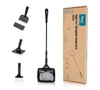 hygger 4 in 1 Aquarium Cleaning Tool Kit,Mini Fish Tank Cleaning Tools,Fish Tank Cleaner with Handle, Scraper, Fishing Net, Sponge Brush,Wall Brush, for Fish Tank Maintenance(M)