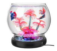 hygger 4L Fish Tank, Round Glass Fish Bowl with LED Light and Decorations | 8 LED Colors,Small Fish Tank Starter Kit for Goldfish/Betta/Shrimp/Mini Fishes,Clear Unbreakable Glass Aquarium/Vase/Plant