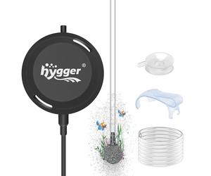 hygger Air Pump Aquarium Silent, Fish Tank Air Pump 1.5W, ≤33 dB, Powerful Single Outlet Aquarium Aerator, 420ml/Min, Air Bubbler for Fish Tank up to 40 L, with Air Stone Tube Suction Cup Hanging Hook
