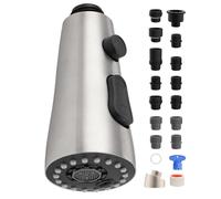 Hygie Rinse Replacement Stainless Steel Faucet Head with 15 Adapters Compatible with Moen/Delta/Kohler Kitchen Faucet, 3 Water Modes, Kitchen Sink, Sprayer Head, Brushed Nickel Finish