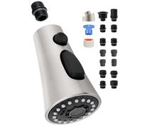 Hygie Rinse Universal Kitchen Faucet Head Replacement with 15 Adapter Kit, 3 Function Pull Down Sink Faucet Spray Head, Brushed Nickel