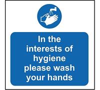 Hygiene catering In the interest of hygiene please wash your hands safety sign - Self adhesive sticker 200mm x 200mm
