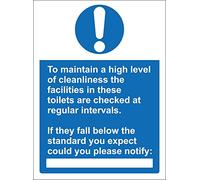 Hygiene Catering to Maintain a high Level of Cleanliness The Facilities in These Toilets are Checked at Regular intervals Safety Sign - Self Adhesive Sticker 200mm x 150mm