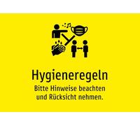 Hygiene Rules - Please note the instructions and take consideration - Aluminium sign A4: 297 x 210 mm - with graphic and text