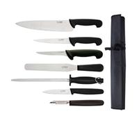 Hygiplas 7-Piece Knife Starter Set with 26.5cm Chef Knife & Roll Bag