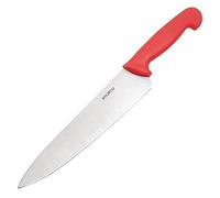 Hygiplas Chefs Knife 25 cm/10 inch Blade, Red, Colour-Coded Cooks Knife - Red for Raw Meats, Weight: 200 g, Knife Length: 385 mm, Dishwasher Safe, Rockwell Hardness 52-57 degree , C886