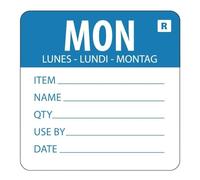 Hygiplas Removable Food Label Stickers (500 pack) - Date Monday Label, Easy Peel Off, No Residue L066