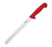 Hygiplas Stainless Steel Serrated Slicer Knife Dishwasher Safe, Red 25.5cm