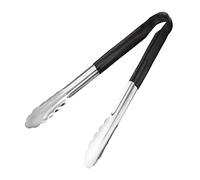 Hygiplas Stainless Steel Serving Tongs 300mm Vinyl Coated Handles, Black