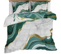HYGIUID Abstract Marble Quilt Cover Green Marble Bedding Set with 2 Shams Luxurious Stone Texture Machine Washable, Corner Ties - Modern Bedroom Décor (Double 200x200cm)