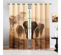 HYGIUID African Elephant Blackout Curtains for Bedroom, Nature Migration Animal Forest Thermal Curtains Curtains Blackout for School Classroom Nursery Dormitory, 46.1" x 63", 2 Panels