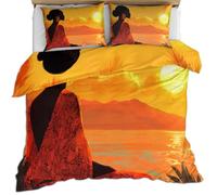 HYGIUID African Woman Silhouette Quilt Cover Red-Robed Woman Silhouette Bedding Set with 2 Shams Golden Sunset Coast Machine Washable, Corner Ties - Modern Bedroom Décor (Double 200x200cm)