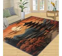HYGIUID Ancient Temple Architecture Area Rugs for Living Room - 160 x 200 cm Sunset Zen Temple Floor Carpet, Dusk Landscape Bedroom Carpets Soft Non-slip for Nursery Office Indoor Decor