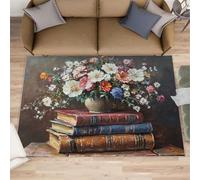HYGIUID Antiquarian Floral Kitchen Runner - 80 x 150 cm Classic Oil Realism Door Runner, Heirloom Book Bedroom Rugs Non Slip Anti Fatigue for Hall Entrance Hallway Corridor