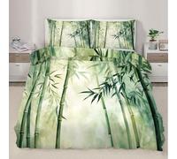 HYGIUID Bamboo Forest Quilt Cover Ink Painting Bedding Set with 2 Shams Chinese Style Machine Washable, Corner Ties - Modern Bedroom Décor (Double 200x200cm)