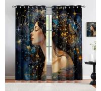 HYGIUID Beautiful Woman Blackout Curtains for Bedroom, Abstract Starry Sky Starry Night Thermal Curtains Curtains Blackout for School Classroom Nursery Dormitory, 46.1" x 63", 2 Panels