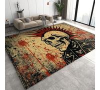 HYGIUID Blood Punk Rock Skull Area Rugs for Living Room - 160 x 200 cm Shabby Graffiti Skeleton Floor Carpet, Mohawk Rebel Skull Bedroom Carpets Soft Non-slip for Nursery Office Indoor Decor