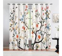 HYGIUID Boho Floral Blackout Curtains, Vintage Plants Patterned Curtains, Thermal Insulated Curtains for Banquet Hall Theater Cafe, 46.1"(117CM) x 84.3"(215CM), 2 Panels