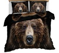 HYGIUID Brown Bear Quilt Cover Bear Bedding Set with 2 Shams Wild Animals Machine Washable, Corner Ties - Modern Bedroom Décor (Double 200x200cm)