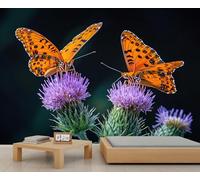 HYGIUID Butterfly Thistle Mural Insects Flowers Wallpaper Nature Art Wall Mural Panoramic Office Reception Studio Backdrop Custom Photo Wallpaper (Non-self-Adhesive)