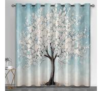 HYGIUID Cherry Blossom Tree Curtains for Bedroom, Spring Flowers Light Filtering Curtains Floral Tree Oil Painting Kitchen Window Curtain for Beauty Salon Spa Library, 46.1" x 90.2", 2 Panels