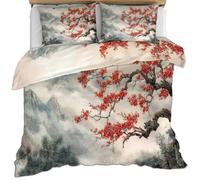 HYGIUID Chinese Landscape Duvet Cover Set for Teens Classic Ink Wash Bedding with 1 Pillowcases Poetic Watercolor Microfiber with Zipper - All Seasons Use (Single 135x200cm)