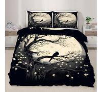 HYGIUID Chinese Style Duvet Cover Full Moon Bedding Set with 2 Pillowcases Mysterious Dead Tree Breathable - Ideal for All Seasons (Super King 260x220cm)