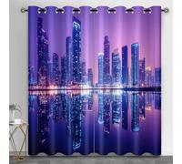 HYGIUID City Nightscape Blackout Curtains for Bedroom, Futuristic City Thermal Curtain Technological Buildings Curtains Blackout for School Classroom Nursery Dormitory, 46.1" x 63", 2 Panels