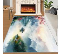 HYGIUID Classical Chinese Door Mat - 60 x 90 cm Landscape Scenery Kitchen Rug, Retro Elegant Indoor Bathroom Outside Doormat Washable for Hallway Corridor Bedroom Bedside