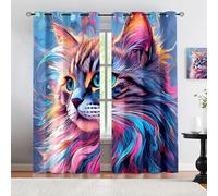 HYGIUID Colorful Cat Window Curtain Panels, Abstract Art Cat Portrait Kitchen Curtains, Curtain for Windows Living Room Bedroom Study, 30.3" x 63", 2 Panels