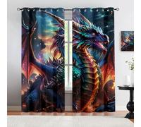 HYGIUID Colorful Dragon Curtains for Girls Bedroom, Fantasy Magic Giant Dragon Thermal Blackout Curtains Modern Curtains for Beautifying Space and Protecting Furniture, 66.1" x 72", 2 Panels