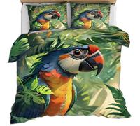 HYGIUID Colorful Macaw Bedding Set Tropical Plant Bird Duvet Cover with 2 Shams Parrot Soft Lightweight, Easy Care for Adults Guest Rooms (King 220x230cm)