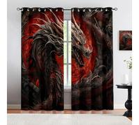 HYGIUID Cool Demonic Dragon Blackout Curtains, Vintage Mysterious Fire Red Dragon Patterned Curtains, Thermal Insulated Blackout Curtains for Banquet Hall Theater Cafe, 46.1" x 84.3", 2 Panels