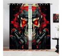 HYGIUID Crimson Combat Skull Curtains for Bedroom, Light Filtering Curtains Futuristic Mech Terror Kitchen Window Curtain for Beauty Salon Spa Library, 46.1" x 90.2", 2 Panels