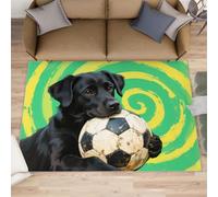 HYGIUID Cute Black Dog Soccer Kitchen Runner - 80 x 150 cm Soccer Ball Door Runner, Dog Football Bedroom Rugs Non Slip Anti Fatigue for Hall Entrance Hallway Corridor