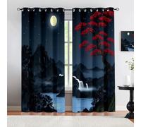 HYGIUID Darkness Red Moon Window Curtains, Anime Gaming Japanese Thermal Drapes Grommet Curtains for Office Conference Room, 55.1"(140CM) x 63"(160CM), 2 Panels