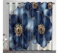 HYGIUID Deep Blue Florals Small Window Curtains, Noble Florals Short Curtain for Windows Elegant Flowers Kitchen Window Curtains over Sink for Kitchen Laundry Room Loft, 28" x 54.3", 2 Panels