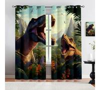 HYGIUID Dinosaur Small Window Curtains, Cretaceous Primitive Forest Predator Short Curtains for Windows Kitchen Window Curtains for Laundry Room Loft, 28"(71CM) x 54.3"(138CM), 2 Panels
