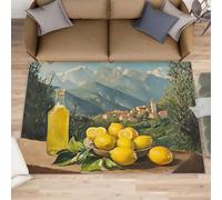 HYGIUID Distant Mountain View Kitchen Runner - 80 x 150 cm Lemon Drink Door Runner, Mountain Village Oil Painting Bedroom Rugs Non Slip Anti Fatigue for Hall Entrance Hallway Corridor