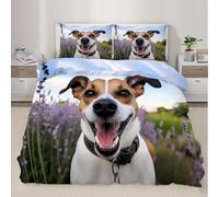 HYGIUID Dog Portrait Quilt Cover Lavender Bush Bedding Set with 2 Shams Natural Clarity Machine Washable, Corner Ties - Modern Bedroom Décor (Double 200x200cm)