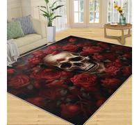 HYGIUID Door Mat - 60 x 90 cm Blood-Red Rose Skull Kitchen Rug, Macabre Floral Cranium Indoor Bathroom Outside Doormat Washable for Hallway Corridor Bedroom Bedside