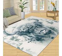 HYGIUID Door Mat - 60 x 90 cm Floral Highland Cow Kitchen Rug, Botanical Longhorn Indoor Bathroom Outside Doormat Washable for Hallway Corridor Bedroom Bedside