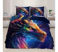 HYGIUID Dragon Duvet Cover Set for Teens Dragon Head Bedding with 1 Pillowcases Microfiber with Zipper - All Seasons Use (Single 135x200cm)