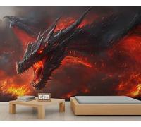 HYGIUID Dragon Mural Fire Dragon Wallpaper Demon Wyrm Wall Mural Giant 3D Wallpaper Commercial Scale Coffee Shop Lounge Gallery (Non-self-Adhesive)