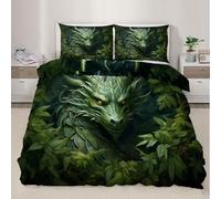 HYGIUID Dragon Quilt Cover Forest Dragon Bedding Set with 2 Shams Machine Washable, Corner Ties - Modern Bedroom Décor (Double 200x200cm)