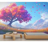 HYGIUID Dreamy Tree Mural Romanticism Wallpaper Cartoon Landscape Wall Mural Large Panoramic Accent Wallpaper Bedroom Living Room 3D Sofa Backdrop (Non-self-Adhesive)