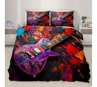 HYGIUID Electric Guitar Bedding Set Ink-Splashed Instruments Duvet Cover with 2 Shams Cool Art Soft Lightweight, Easy Care for Adults Guest Rooms (King 220x230cm)
