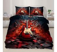 HYGIUID Electric Guitar Quilt Cover Rock Rush Bedding Set with 2 Shams Heavy Metal Machine Washable, Corner Ties - Modern Bedroom Décor (Double 200x200cm)